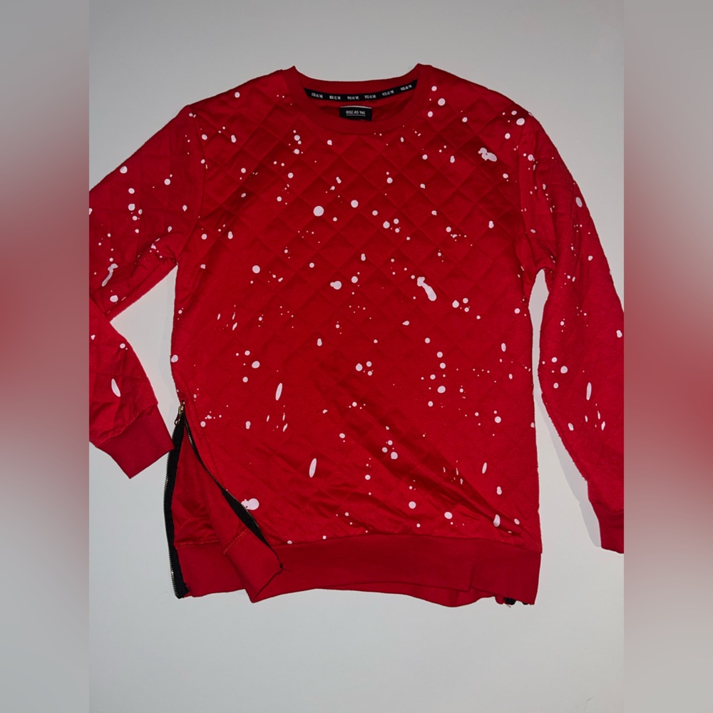 Red Quilted Sweatshirt with White Splatter